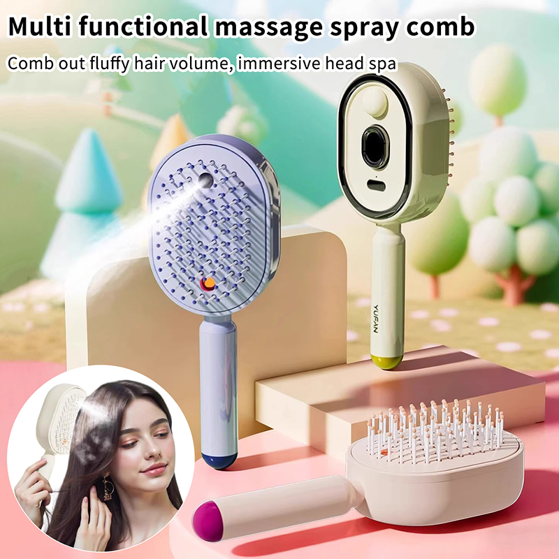 Hair Care Essence Oil Spray - Multifunktionaler Massagekamm, Elektrischer Sprüh-Luftkissen-Kopfhautmassager, Selbstreinigender Ätherisches-Öl-Haarpflegekamm,